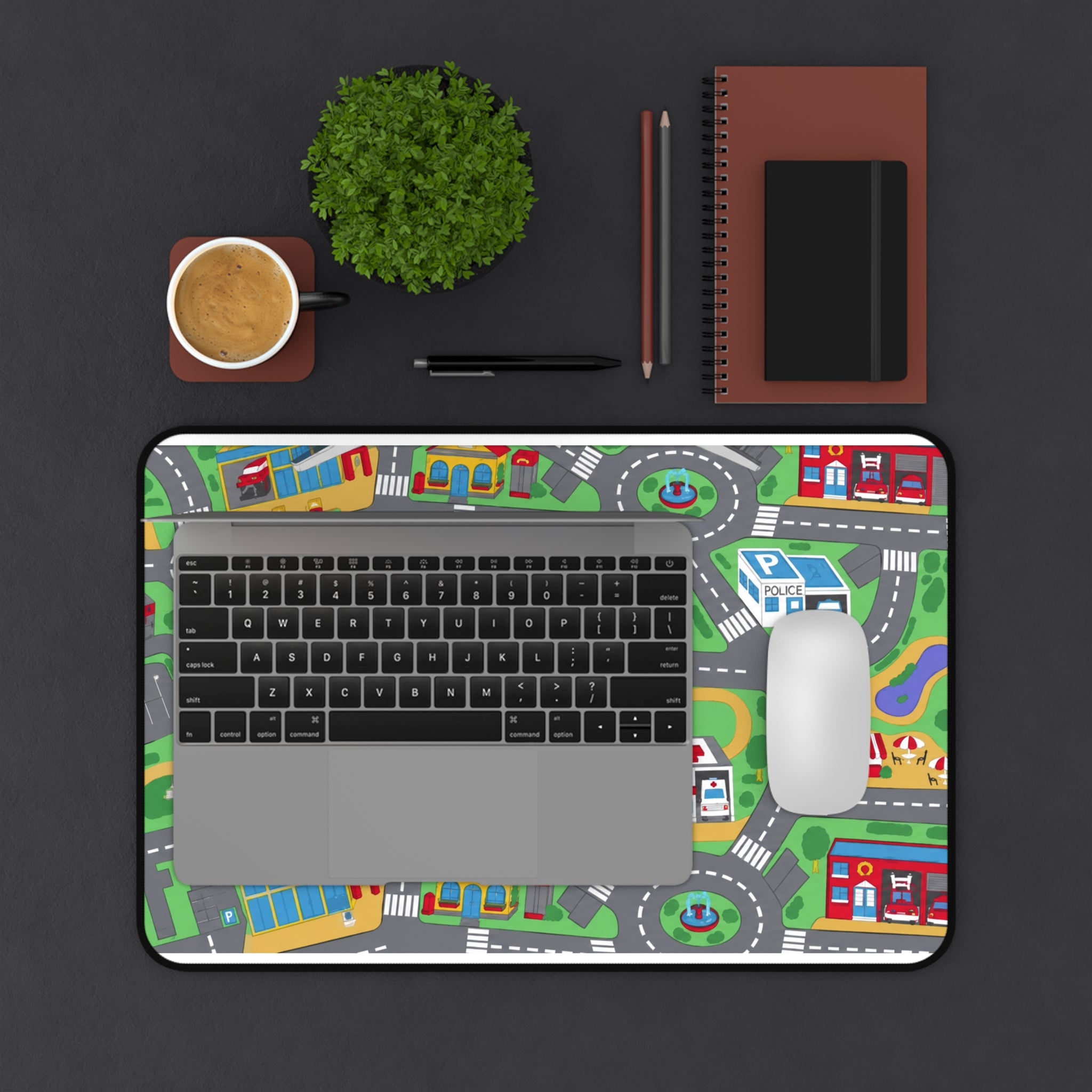 Kids Play Roadmap Desk Mat — Colorful Toy Town Playmat for Desktop