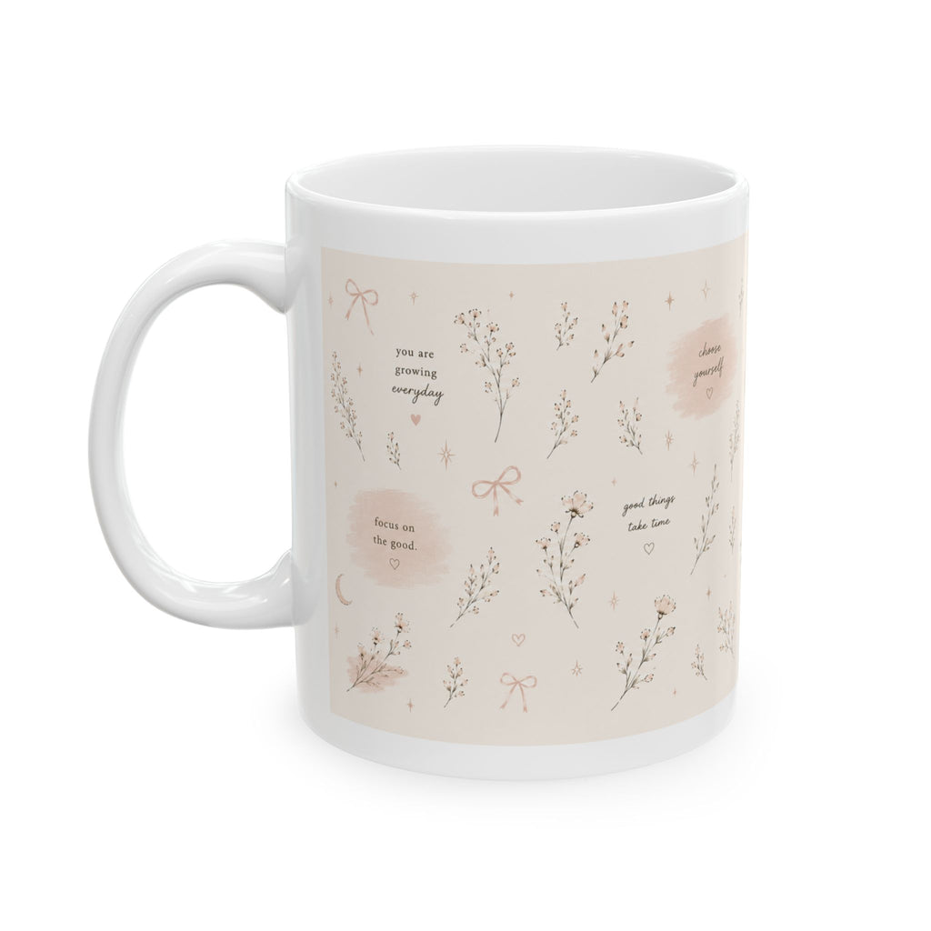 Floral Moonlight Ceramic Mug — Calm Botanical Coffee Cup (11oz & 15oz)
