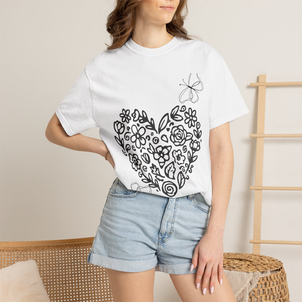 Floral Heart T-Shirt — Hand-Drawn Flower Heart Tee