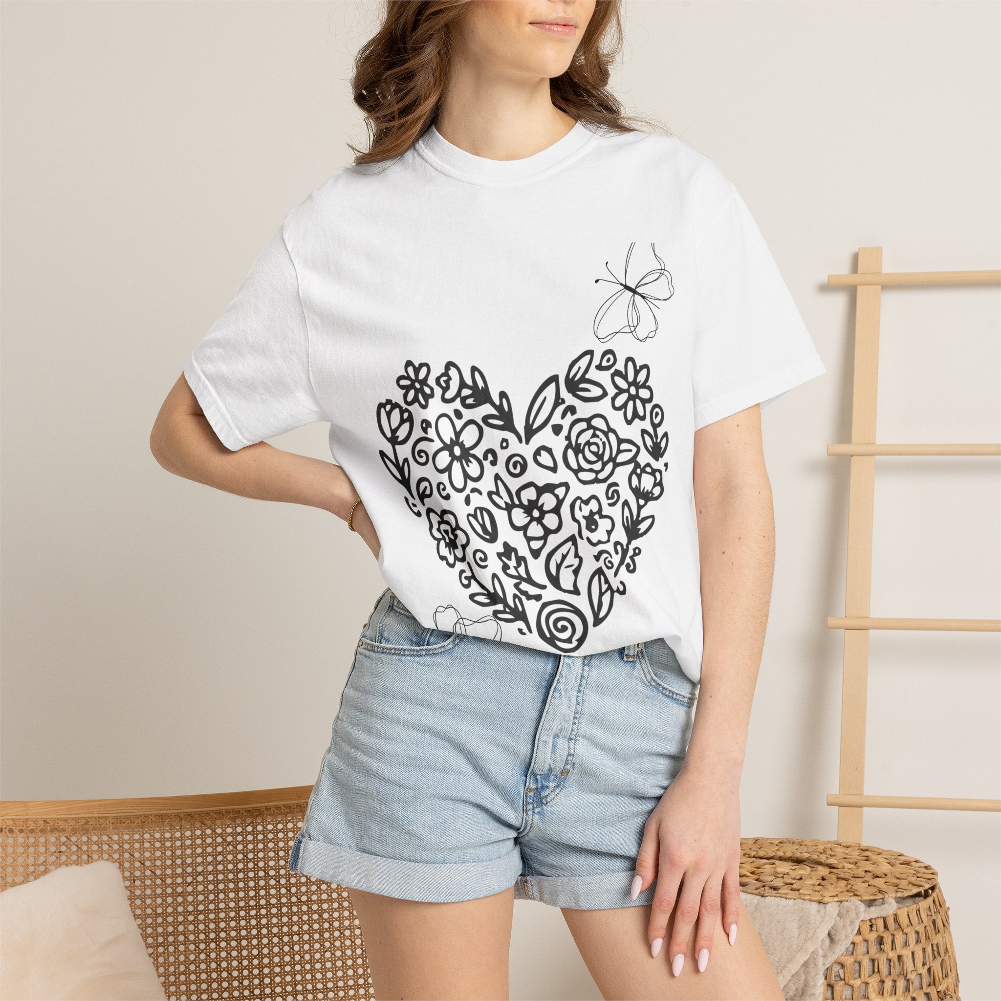 Floral Heart T-Shirt — Hand-Drawn Flower Heart Tee
