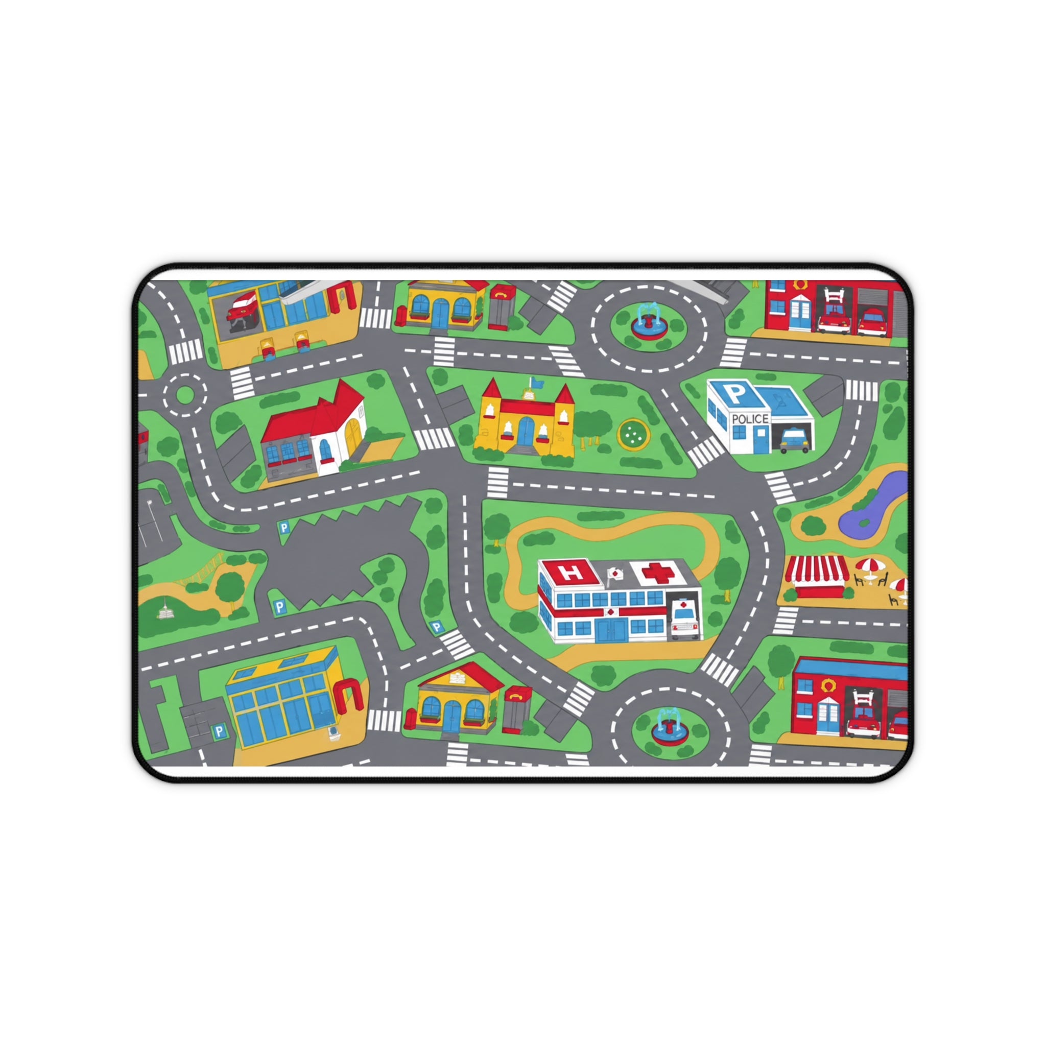 Kids Play Roadmap Desk Mat — Colorful Toy Town Playmat for Desktop