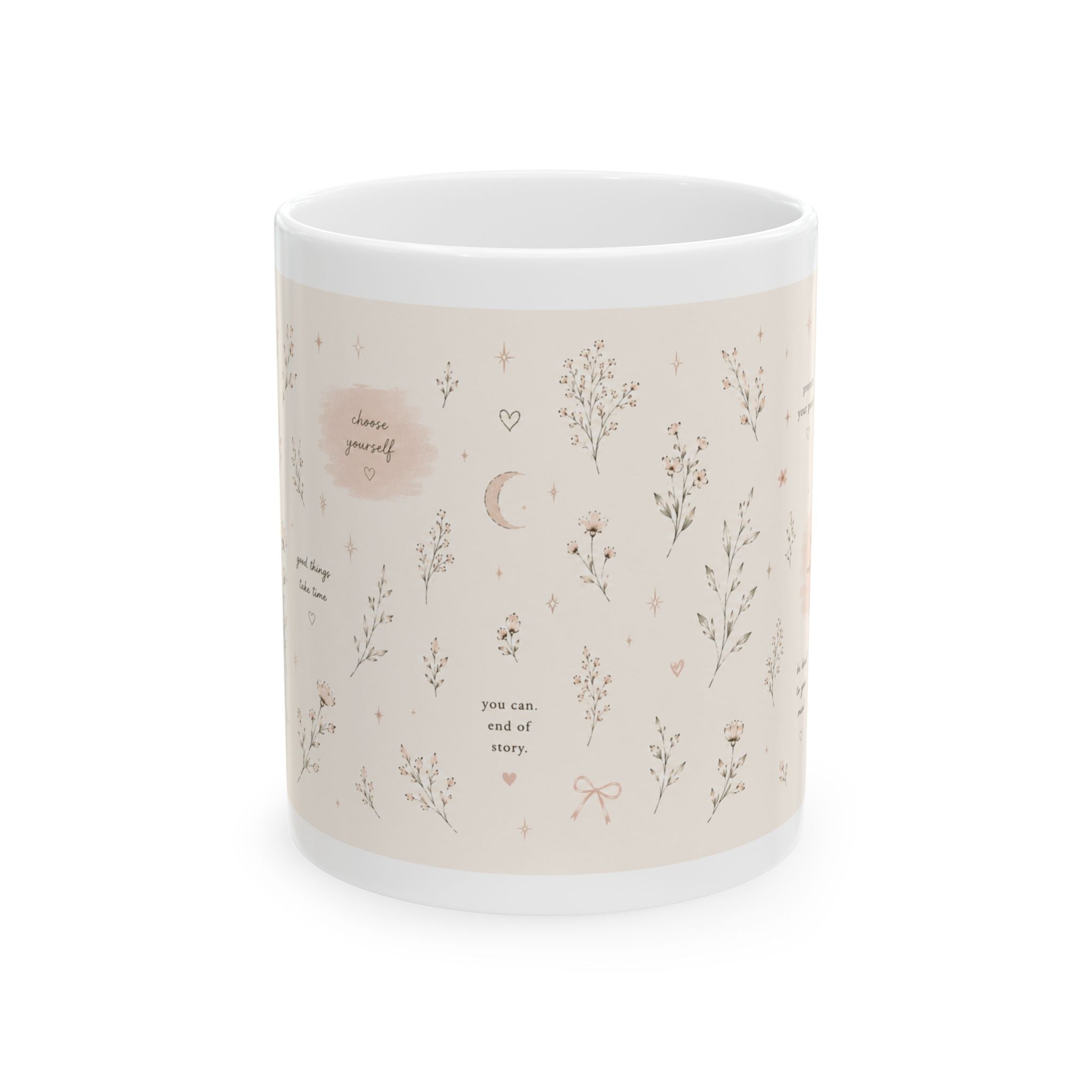 Floral Moonlight Ceramic Mug — Calm Botanical Coffee Cup (11oz & 15oz)