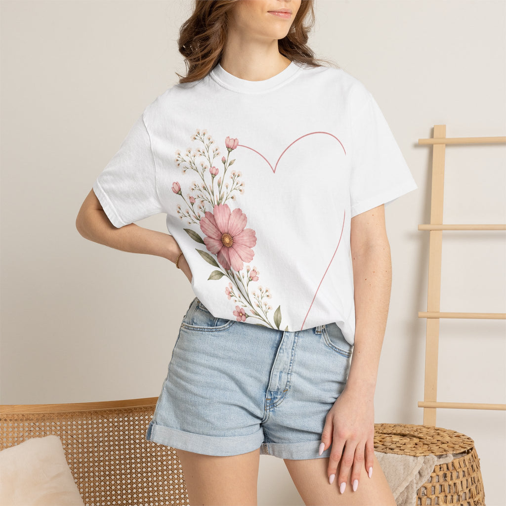 Floral Heart T-Shirt — Pink Wildflower Heart Tee (Valentine’s Day, Mother's Day Gift)