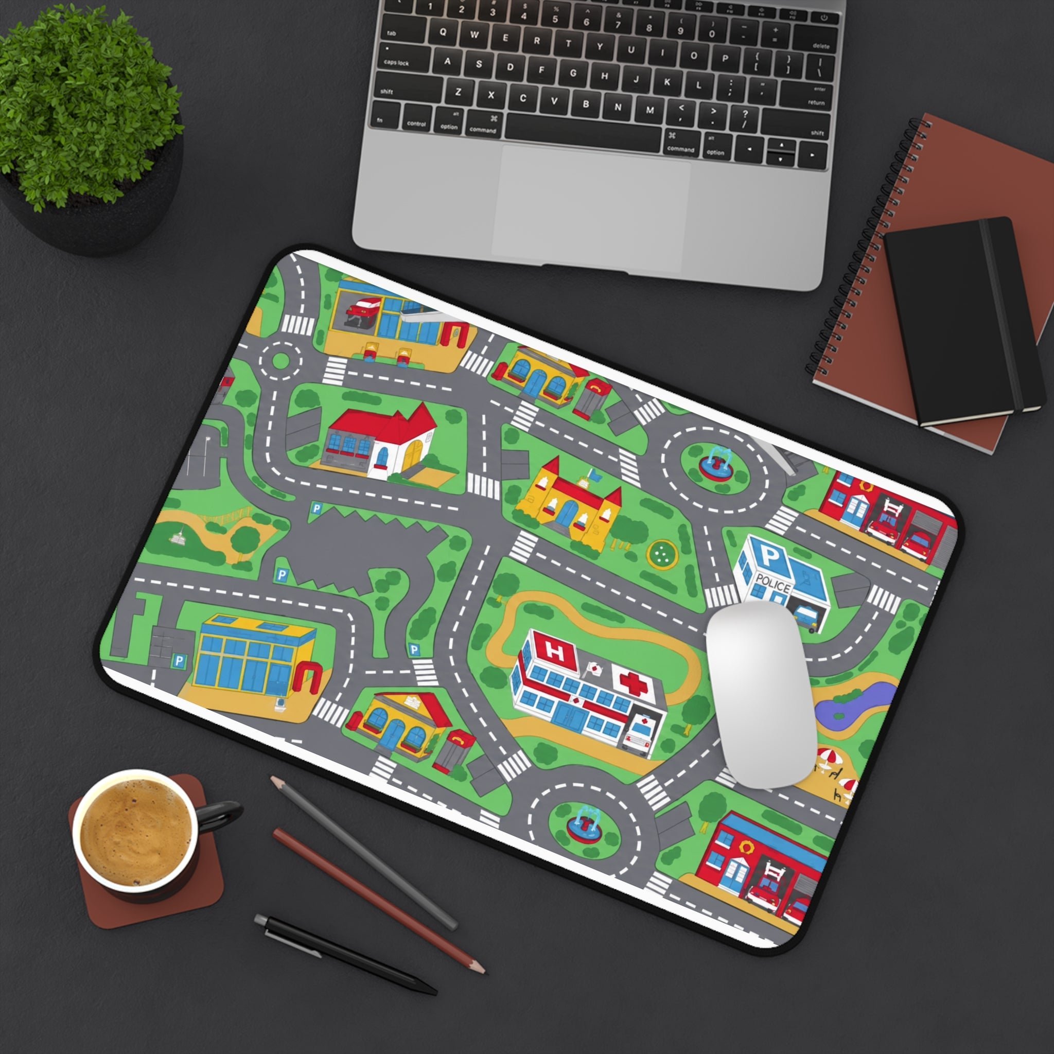 Kids Play Roadmap Desk Mat — Colorful Toy Town Playmat for Desktop